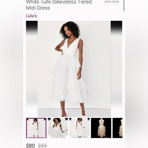 LULUS Dramatic Perfection White Tulle Sleeveless Tiered Midi Dress